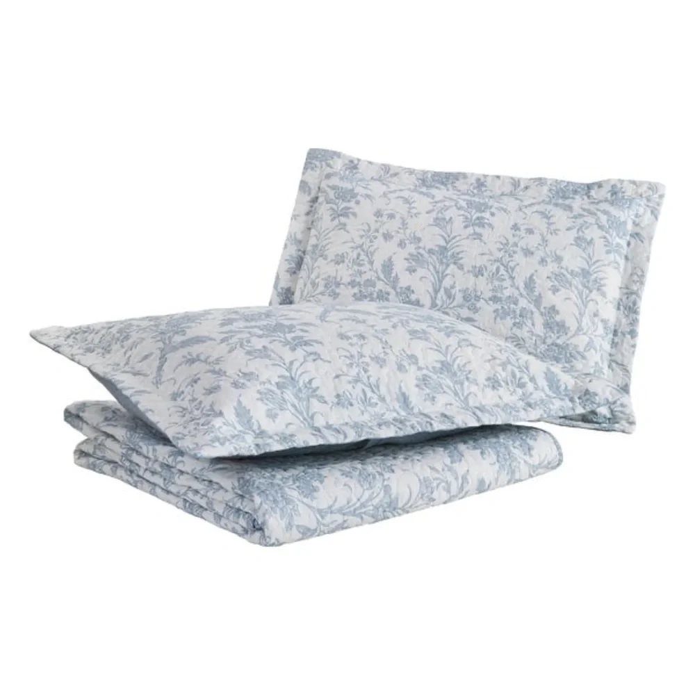 Laura Ashley Amberley Blue King Quilt Bonus Set Cotton Floral Cottage Bedding